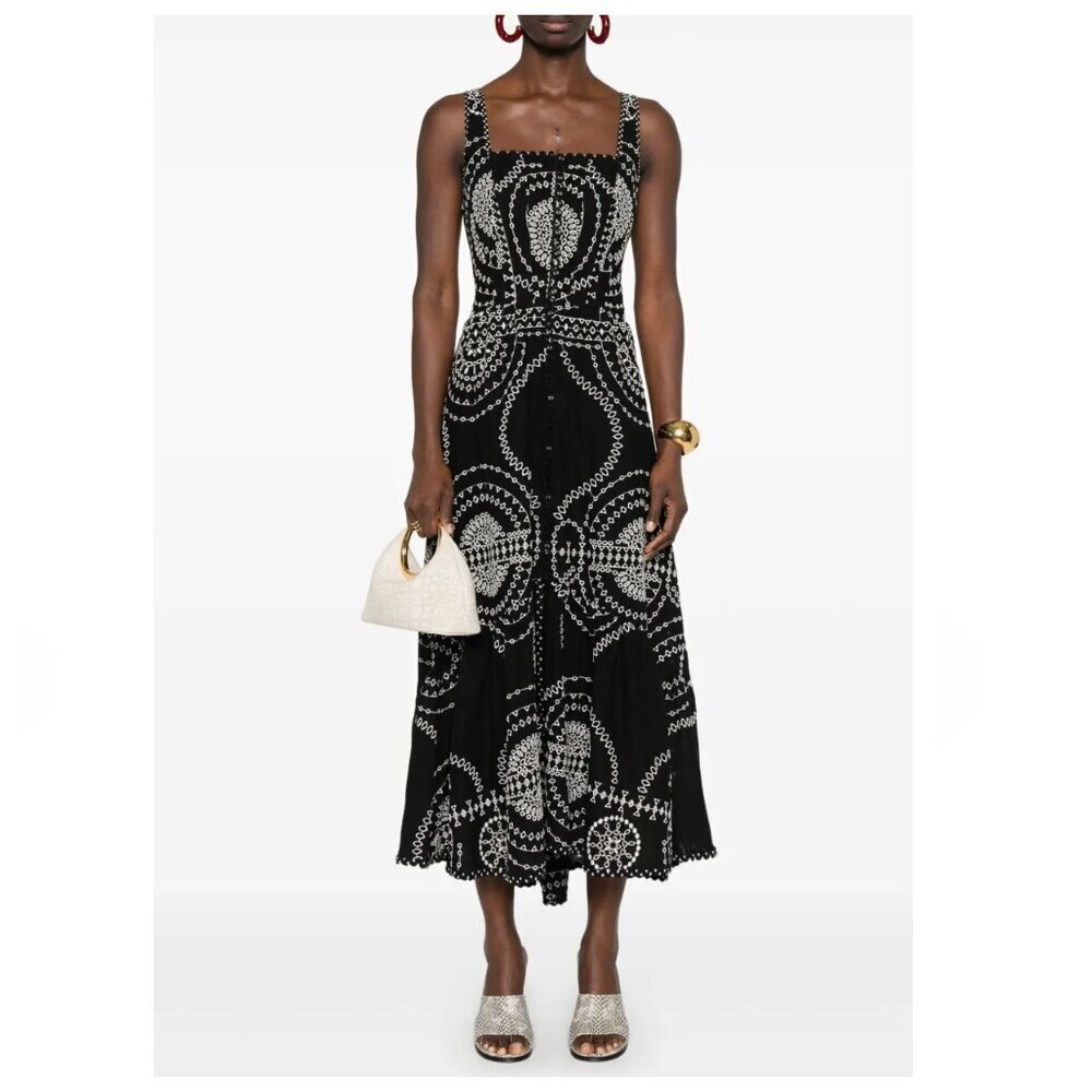 CHARO RUIZ Greba Long Embroidered Cotton-Linen Maxi Dress In Black